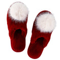 Load image into Gallery viewer, Burgundy + Beige Pom Pom Plush Slippers