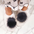 Load image into Gallery viewer, Ivory with Black Pom Pom Plush Slippers