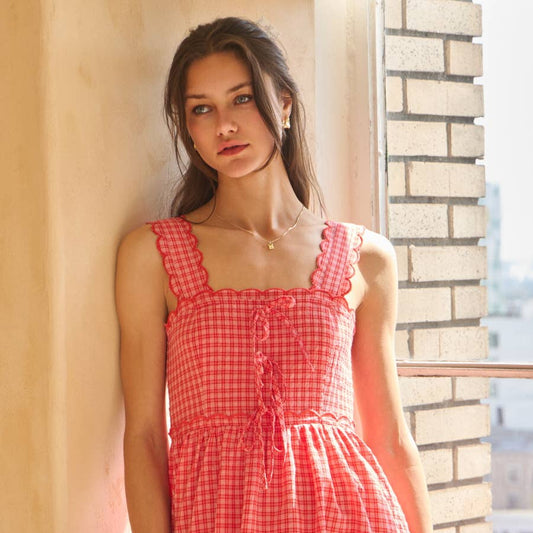 Gingham Tiered Midi Dress