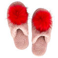 Load image into Gallery viewer, Blush with Red Pom Pom Plush Slippers