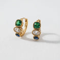 Load image into Gallery viewer, Vintage Gemstone Hoop Earrings - Gold
