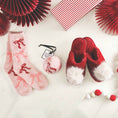 Load image into Gallery viewer, Burgundy + Beige Pom Pom Plush Slippers