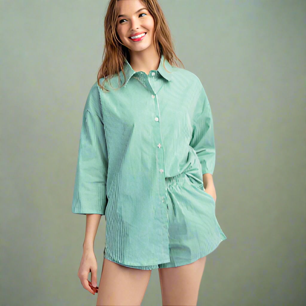 Green Stripe Shirt and Short Set