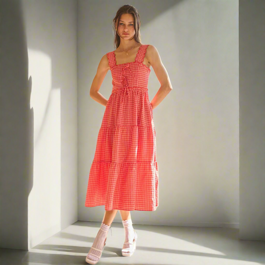 Gingham Tiered Midi Dress