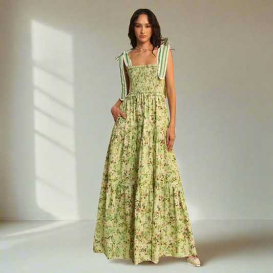 Garden Floral Green Maxi Dress