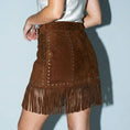 Load image into Gallery viewer, Suede Star Fringe Mini Skirt