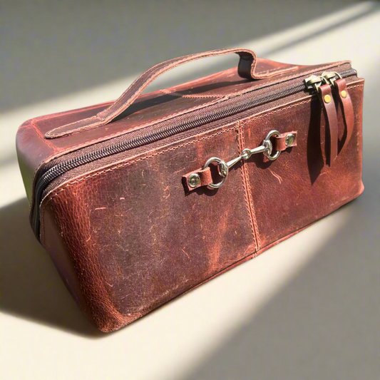 Equestrian Toiletry Bag Distressed Oily Leather Snaffle Bit