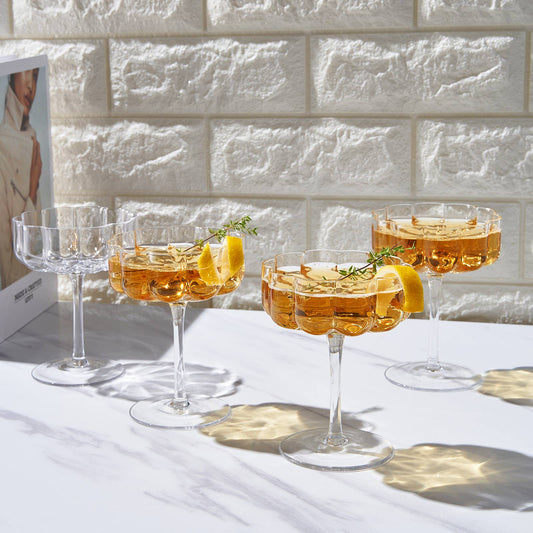 Clear Flower Coupes Set of 4