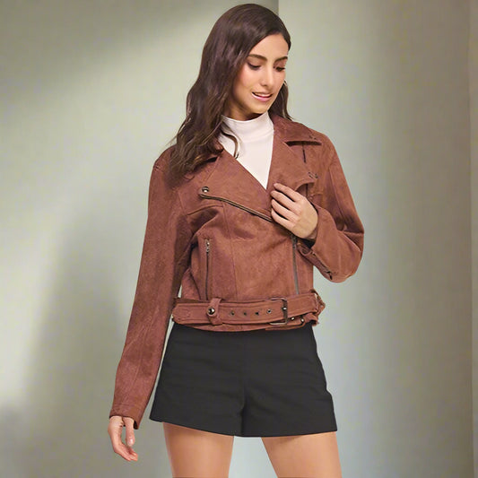 Chocolate Suede Moto Jacket