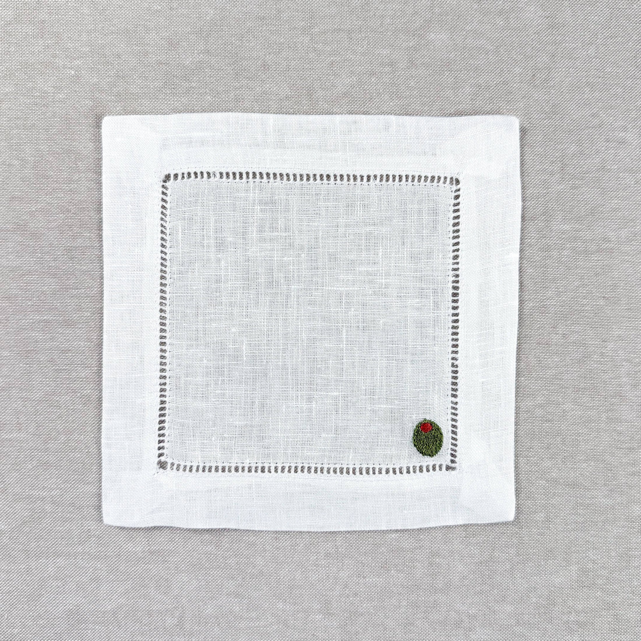 Olive Martini Embroidered Cocktail Napkin Set