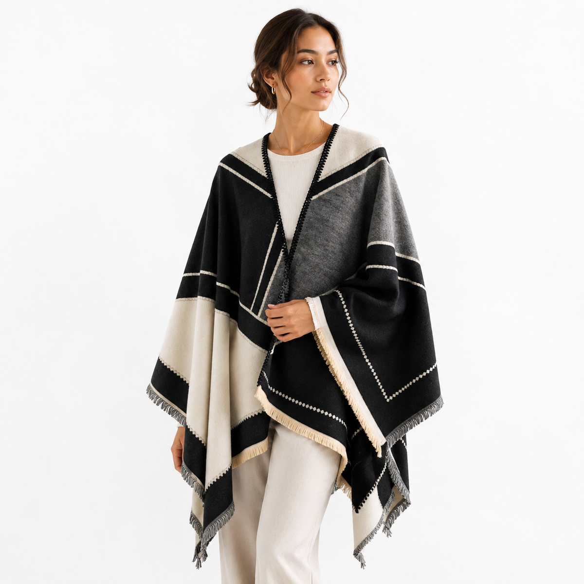 Black & Ivory Cashmere Wrap