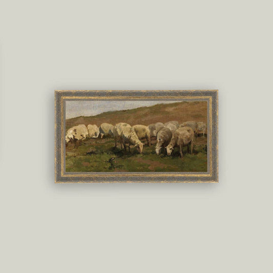 Sheep Landscape Framed Antique Art