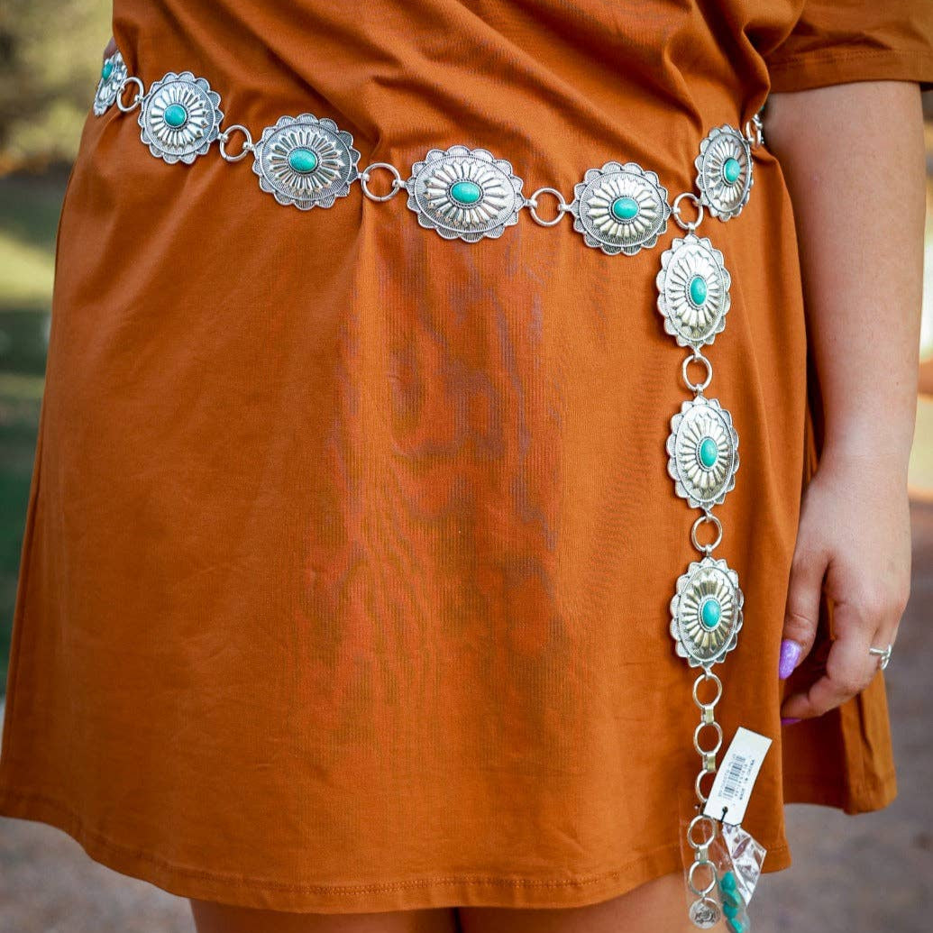 Floral Silver Concho Link Belt