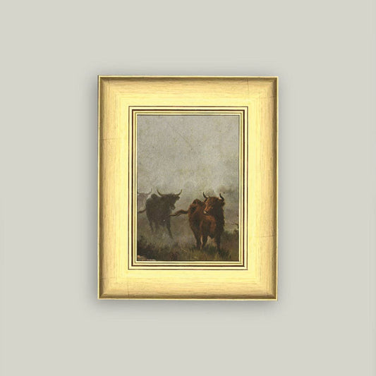 Bulls in a Misty Morning 6 x 8
