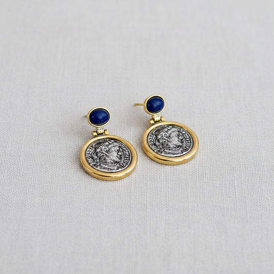 Vintage Coin Portrait Silver Stud Earrings