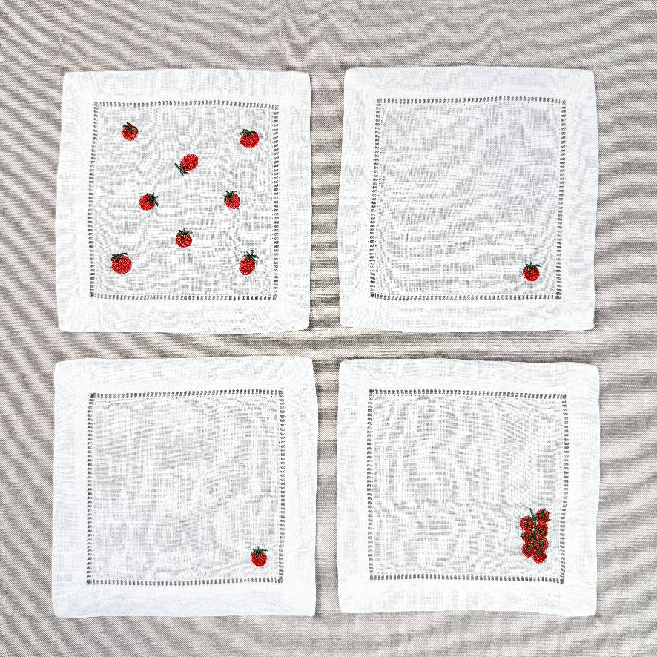 Tomato Embroidered Cocktail Napkin Set