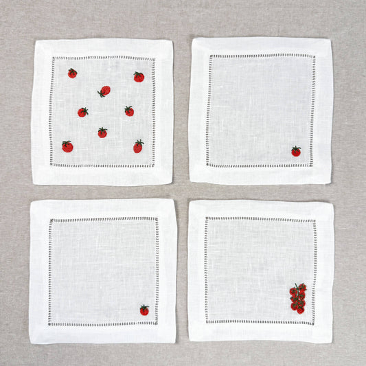 Tomato Embroidered Cocktail Napkin Set