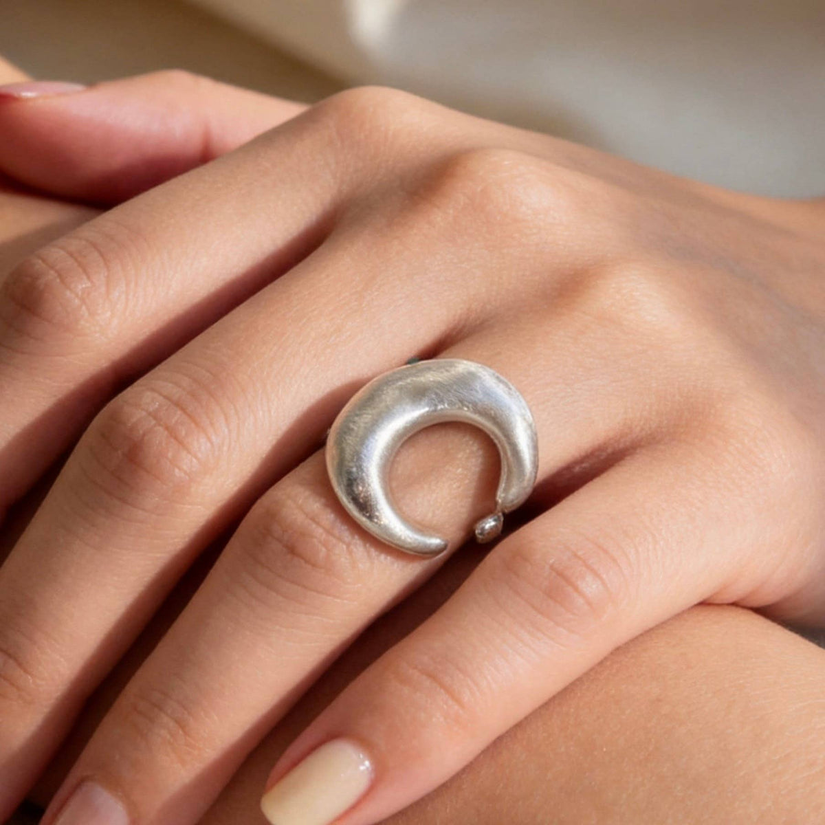 Silver Crescent Moon Ring