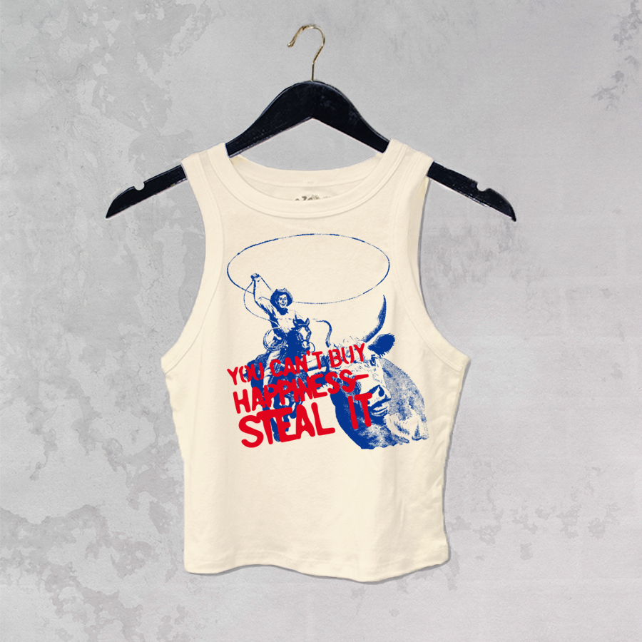 Can't Buy Happiness, Western Micro-Ribbed Cropped Tank