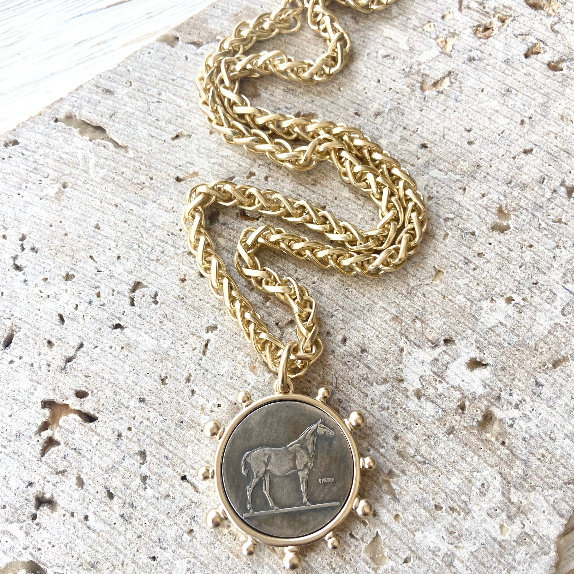 Matte gold Horse Coin Necklace