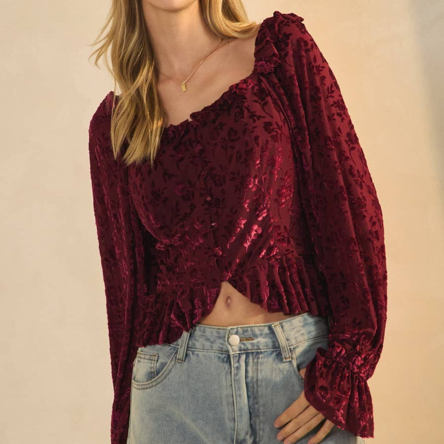 Burn Out Velvet Floral Blouse