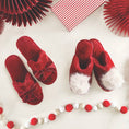 Load image into Gallery viewer, Burgundy + Beige Pom Pom Plush Slippers
