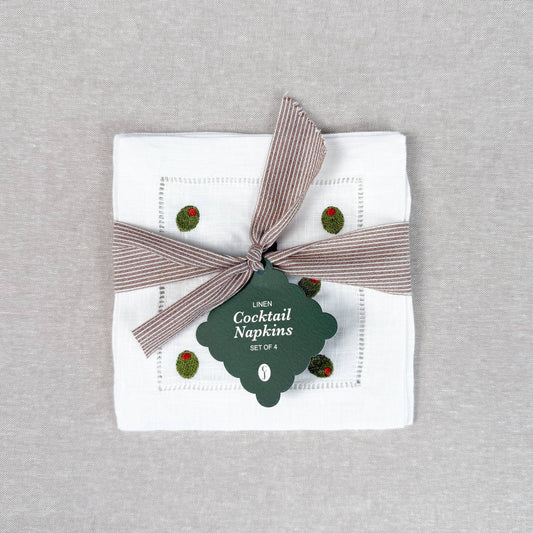 Olive Martini Embroidered Cocktail Napkin Set