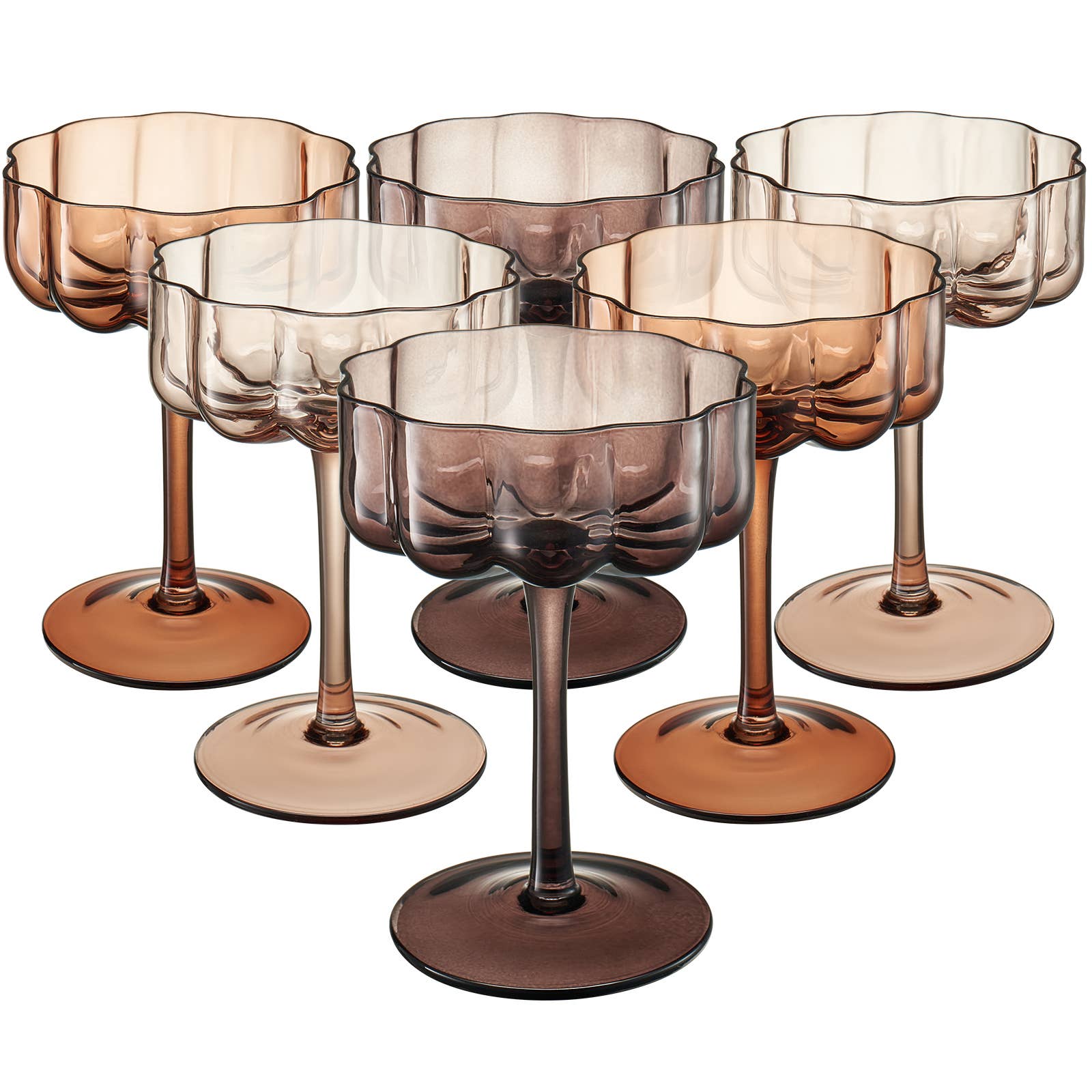 Set of 6 Flower Vintage Glass Champagne Coupes