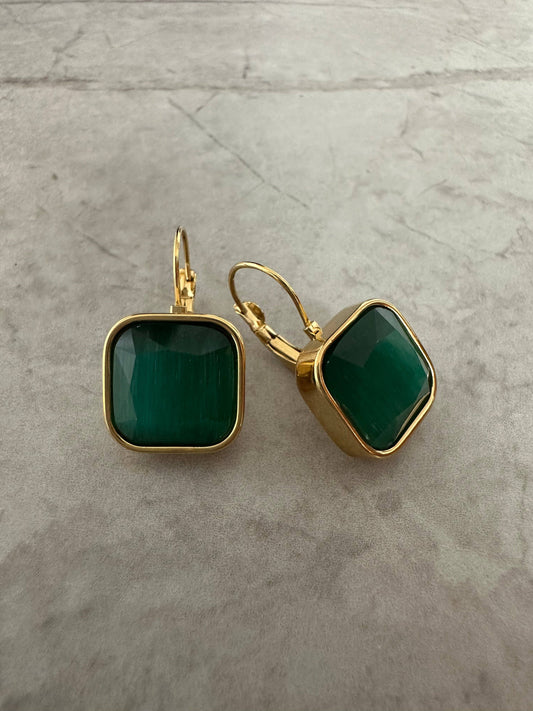 Square Green Earrings