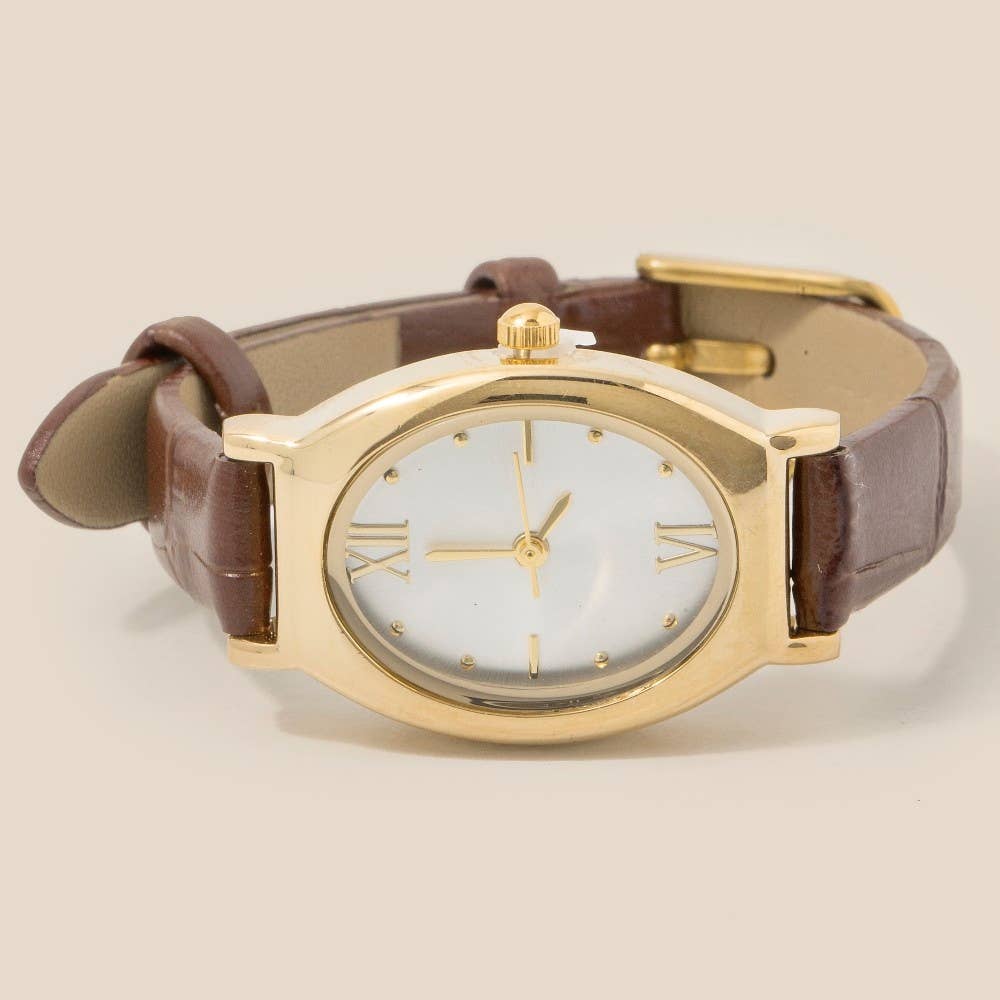 Leather Strap Oval Watch