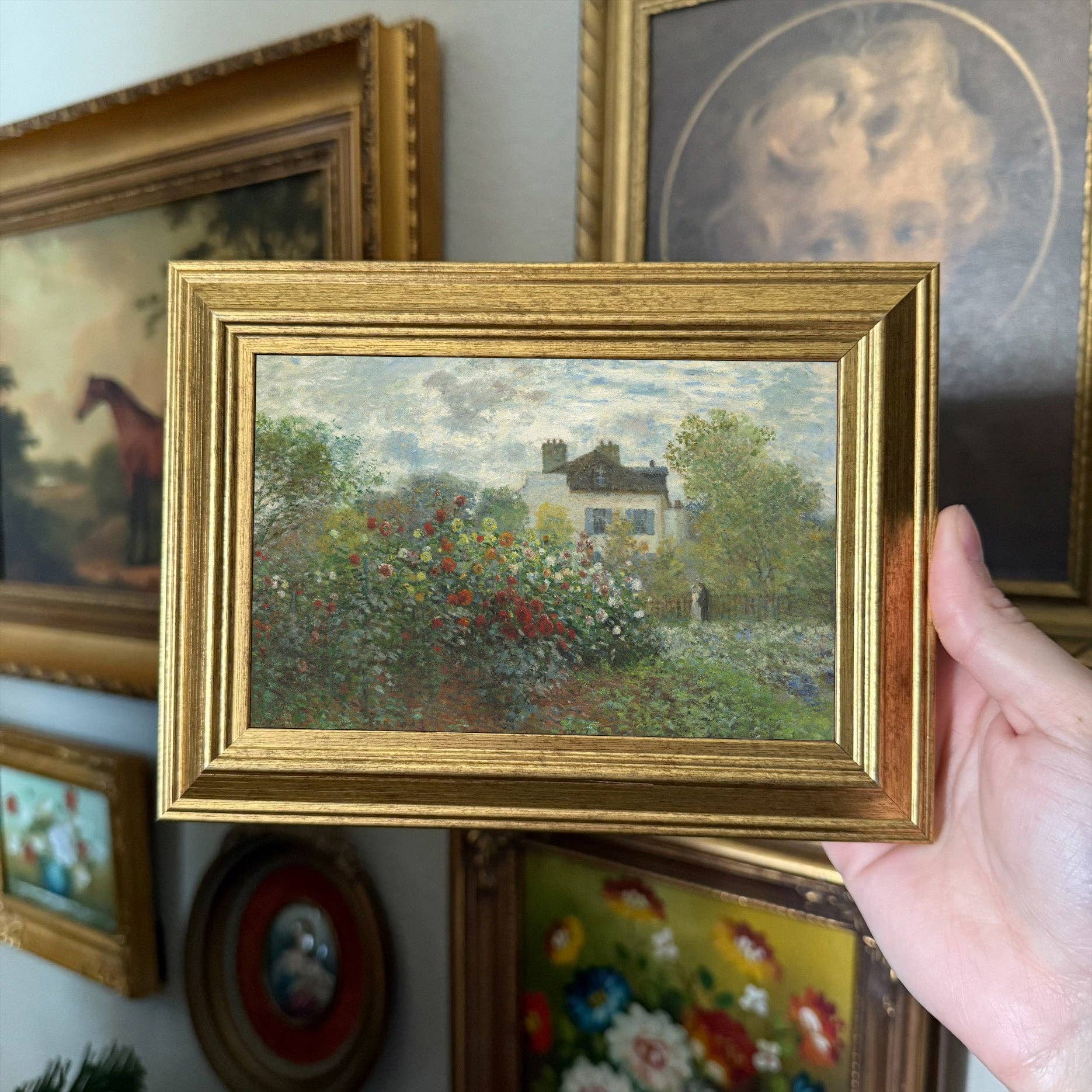Vintage Style House & Rose garden Landscape Art Print Framed