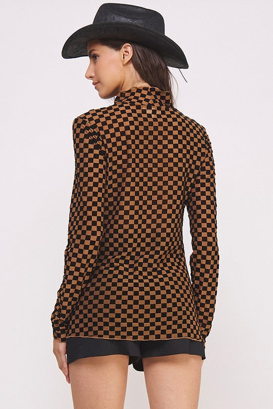 Checker Out Mocha Mesh Top