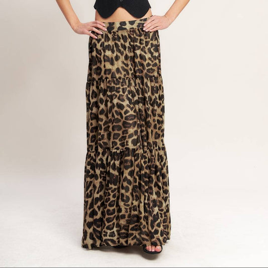 Cheetah Tiered Maxi Skirt