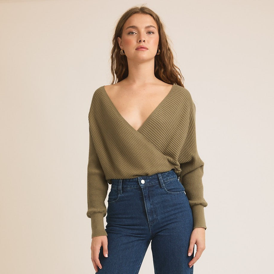 Criss-Cross Olive Bodysuit