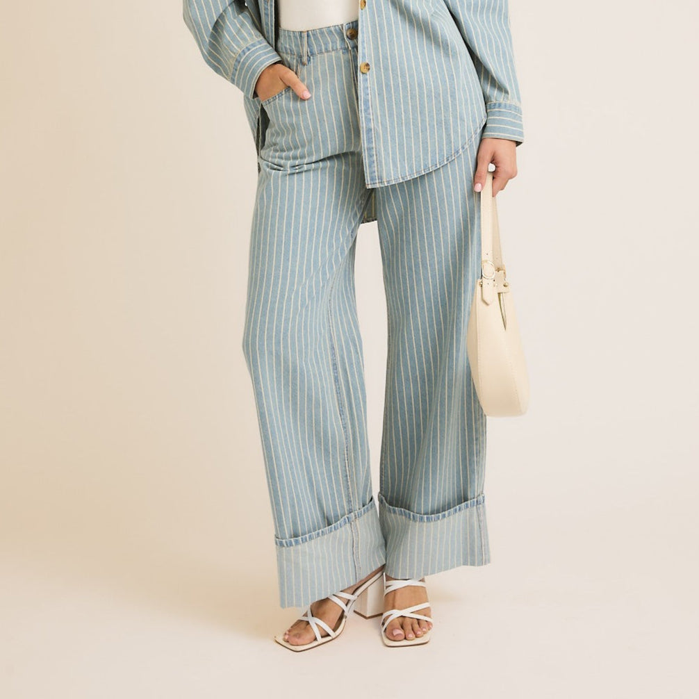 Wide Leg Pinstripe Denim