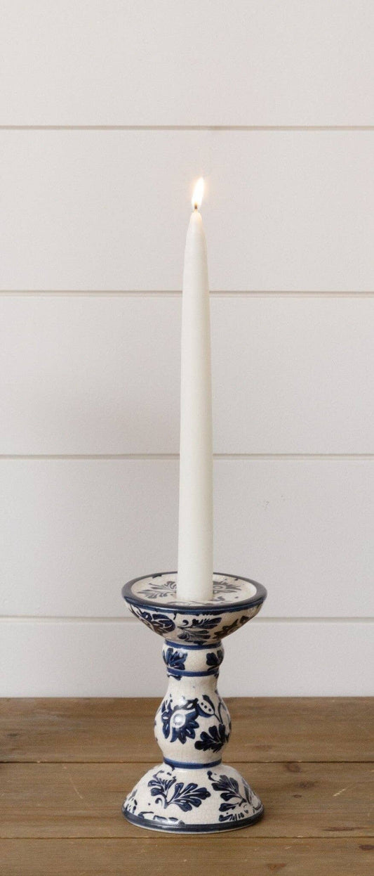 Small Blue Floral Taper/Pillar Candle Holder