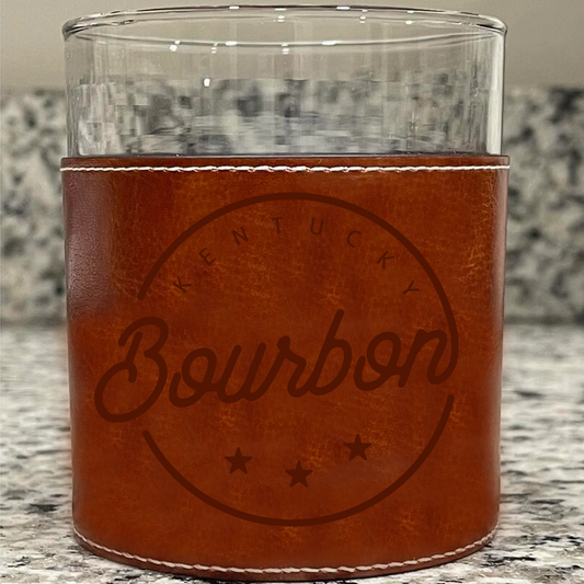 Kentucky Bourbon Circle Faux Leather Rocks Glass