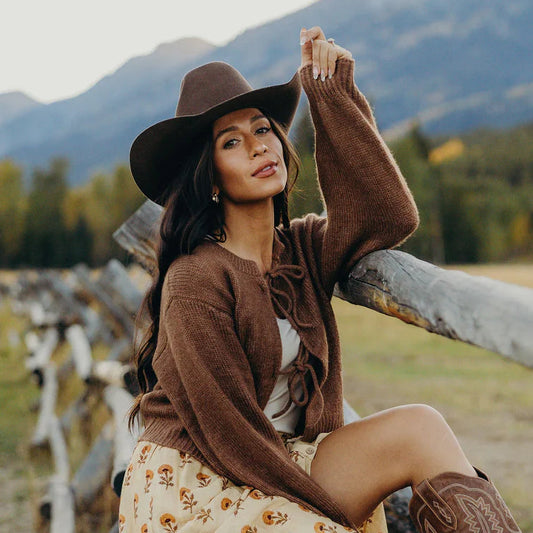 Bow Front Crop Sweater in Fawn