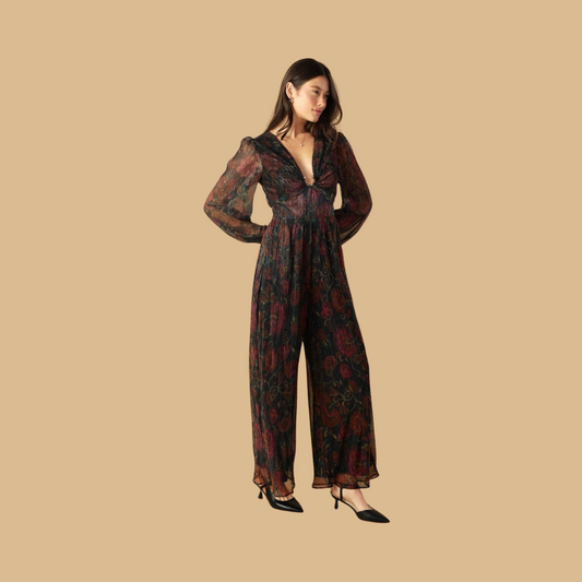 Micro Pleated Floral Jumpsuit