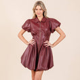 Load image into Gallery viewer, Faux Leather Puff Sleeve Mini Dress
