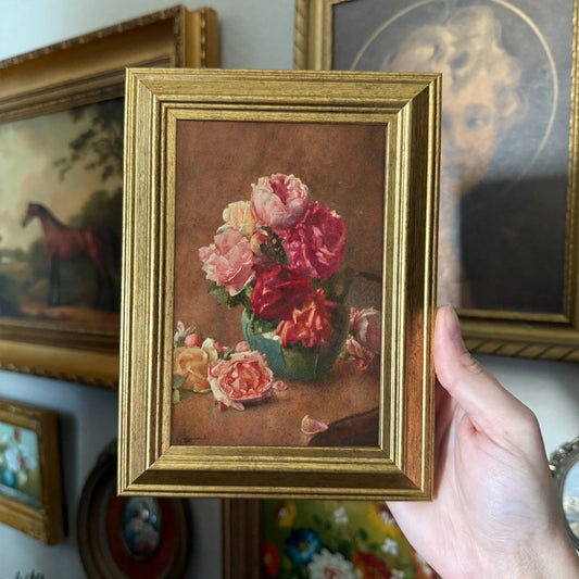 Vintage Style Roses in Vase Art Print Framed