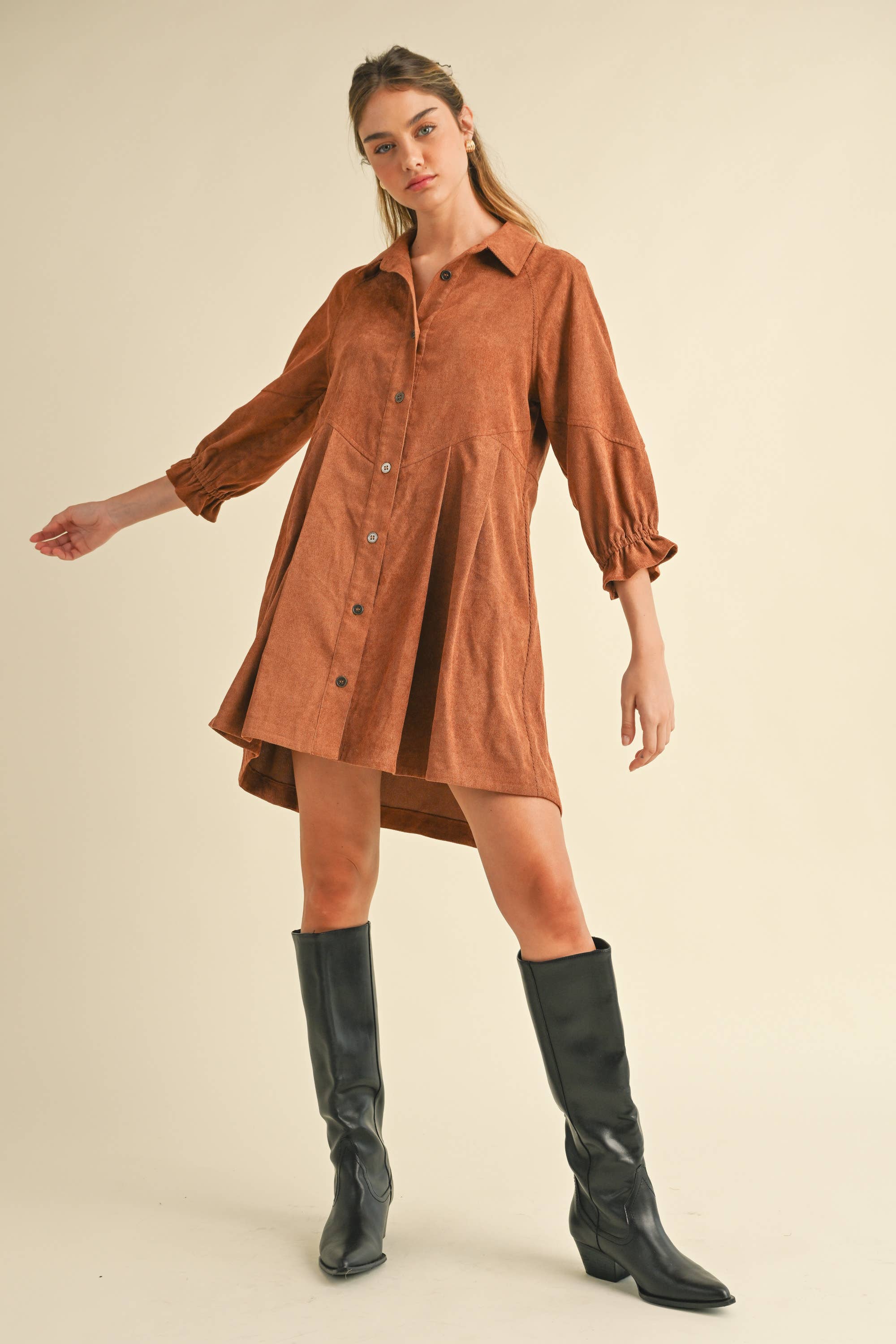 Brown Corduroy Button Down Dress