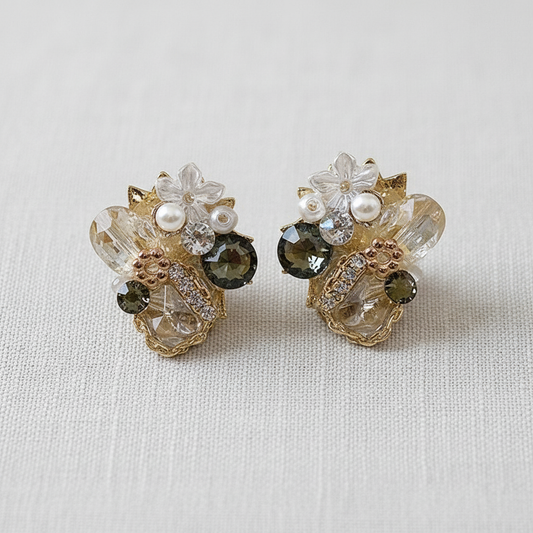 Gold Crystal Floral Stud Earrings