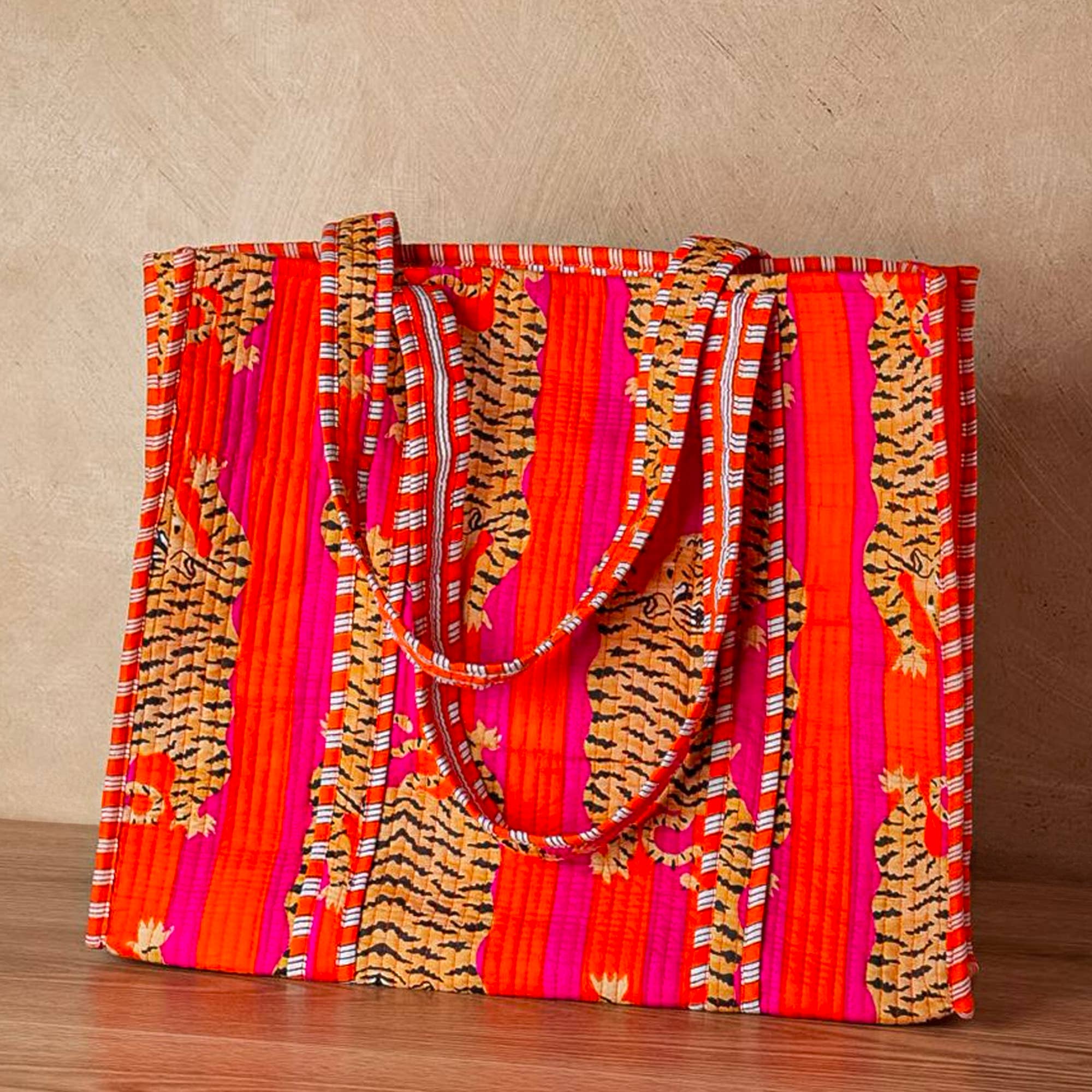 Quilted Feline Tote in Red