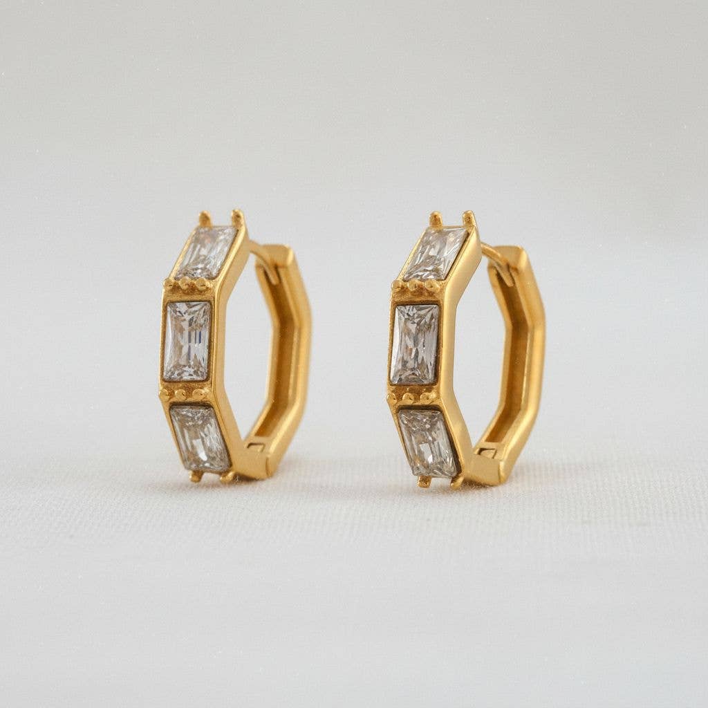 Zirconia Bamboo Hoop Earrings