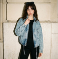 Load image into Gallery viewer, Mock Neck Washed Denim Zip Up Jacket
