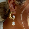 Load image into Gallery viewer, Moon & Star Pearl Drop Earrings
