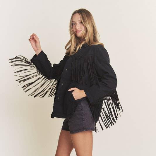 Button Down Fringe Longline Jacket