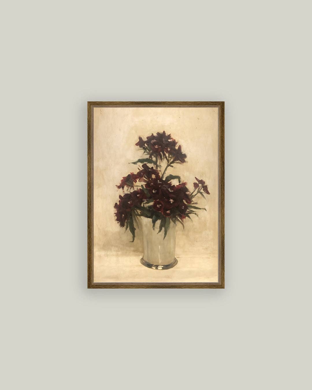 Maroon Flowers Framed Antique Art