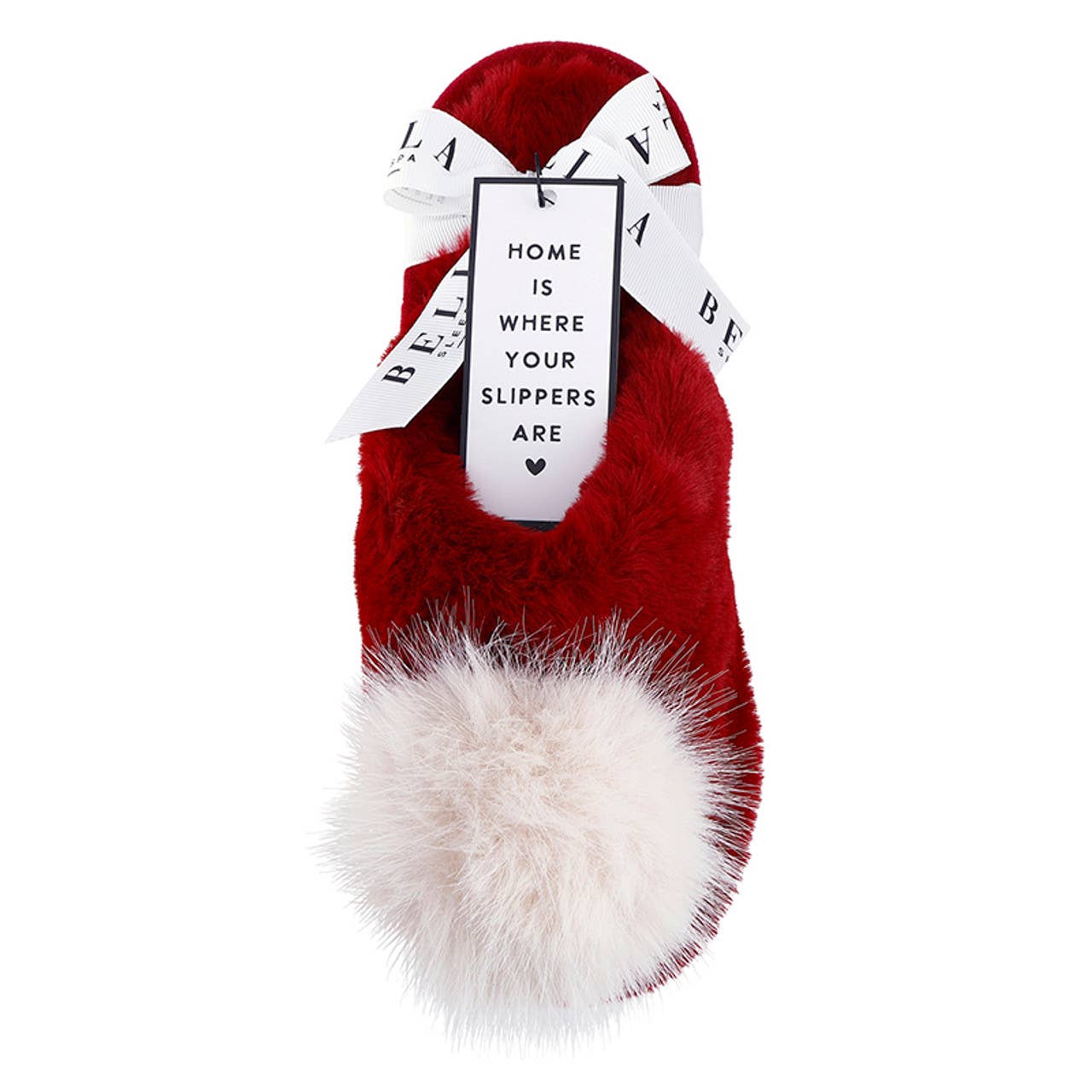 Burgundy + Beige Pom Pom Plush Slippers